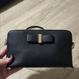 Miztique Black Crossbody Bag with Bow and Gold Accent